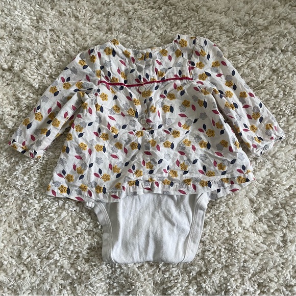 Baby Boden White Yellow Pink Floral Print Onesie Long Sleeve Top 6-12 Months - Picture 2 of 4